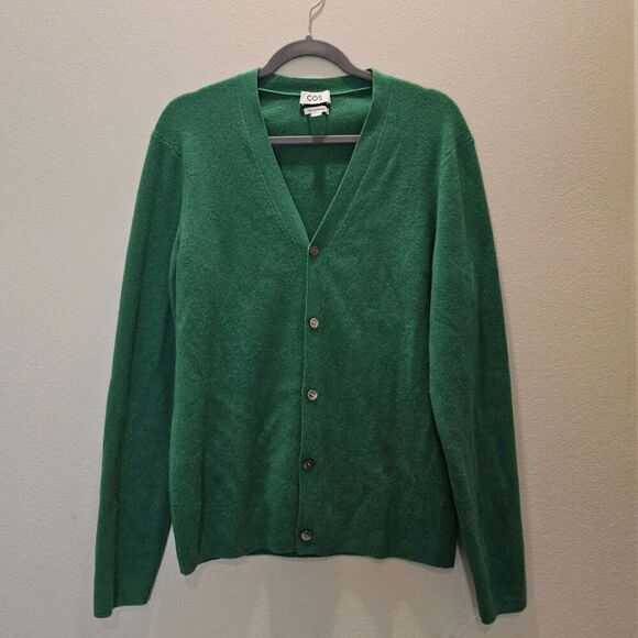 COS MEN'S Cashmere Green Cardigan Size Medium - Picture 1 of 3